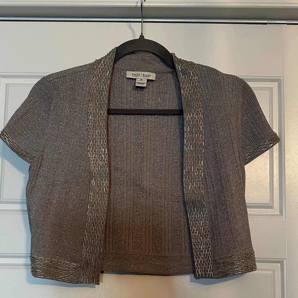 White House Black Market Metallic Gray Short Sleeve Top